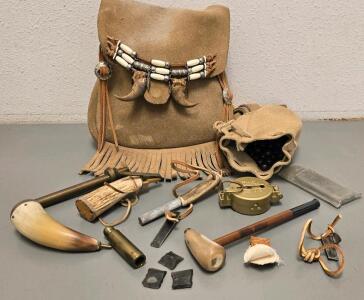 Leather Satchet With Black Powder Supplies