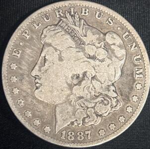 1887 Morgan Silver Dollar, Philadelphia Mint, 90% Silver, Circulated U.S. Coin