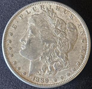 1889 Morgan Silver Dollar, Philadelphia Mint, 90% Silver, Circulated U.S. Coin