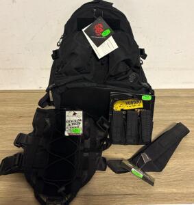 TPG Tactical Backpack + Voodoo Triple Mag Pouch + Rothco Shotgun Bandolier + Harness Bundle Black