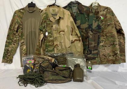 Military Clothing & Supplies &mdash; Size Large Tops, Pants, Medical Pouch Bag, Poncho, Belt & More