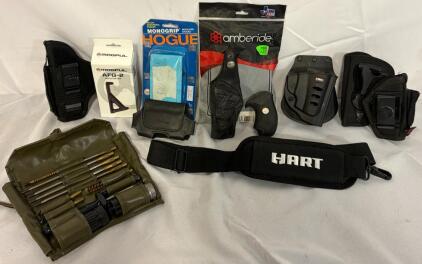 Collection Of Leather & Hard Holsters, Pistol Grips, AFG-2 Angled Fire Grip, Gun Cleaning Kit & More