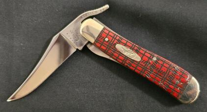 Case XX Tested Texas Toothpick Folding Knife, Red Plaid Jigged Handle, Clip Point Blade, USA