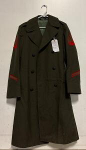 USMC 1970 Wool Overcoat, Size 36R, Staff Sergeant Chevrons, Double-Breasted, Pembroke, DSA 100-70, From Military Surplus Store