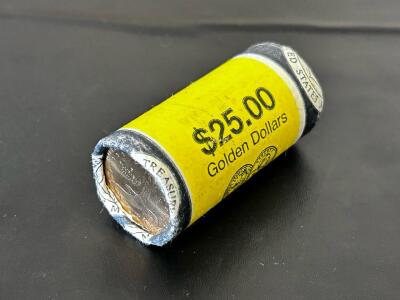 U.S. Mint $25 Sacagawea Golden Dollar Coin Roll, Unopened, 25 Coins Eagle Reverse, Mint Packaging