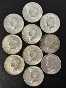 Kennedy Half Dollar Lot &ndash; 40% Silver 1966, 1967, 1968 & 1979, 10 Coins, 11.5g Each