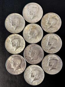 Kennedy Half Dollars Lot &ndash; 10 Coins, Circulated, 1966&ndash;1989, 40% Silver & Clad, Mixed Mints