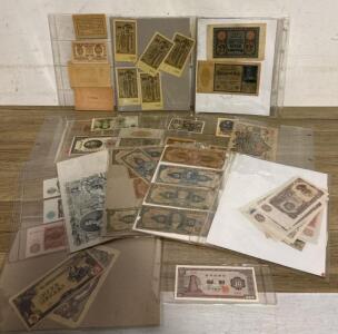 Mixed World Banknote Collection: Germany, Russia, Japan, 1910&ndash;1940s, 30+ Notes, Historical Variety