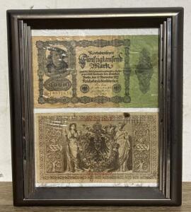Framed German Reichsbanknotes: 1922 50,000 Mark Hyperinflation & 1910 1,000 Mark Notes, B-15331859