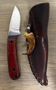 Soulmate Knives Fixed-Blade Skinner, Drop Point, Laminated Wood Handle, Leather Sheath, SM94-152