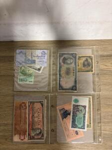 World Banknote Collection: France, Canada, Japan, Czech, Egypt, WWII Occupation, 20+ Notes, Album