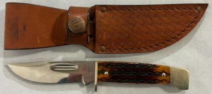 Fixed Blade Hunting Knife W/ Leather Sheath | 7&rdquo; Overall
