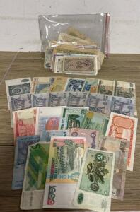 Large Mixed World Currency Collection &ndash; 40+ Vintage Banknotes, Asia, Africa, USSR, Korea, Circulated