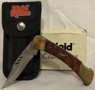 Rigid RG0806 Folding Pocket Knife, Wood & Brass, W/ Pouch