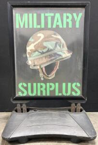 Double Sided Business Sign W/ Sturdy Base, Military Surplus Sign