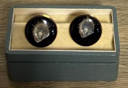 Black Shell Inlay Cufflinks &ndash; Gold-Tone, Circular Design, Hinged Back, Presentation Box