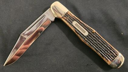 KA-BAR Large Folding Hunter Knife, 3.75" Clip Point Blade, Jigged Delrin Handle, USA