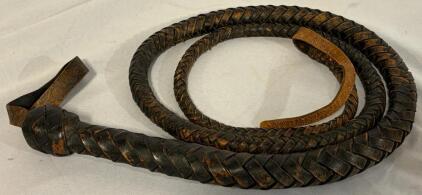 Braided Leather Bullwhip - Dark Brown, Wrapped Handle, Wrist Strap | 100&rdquo; / 8&rsquo;4&rdquo;