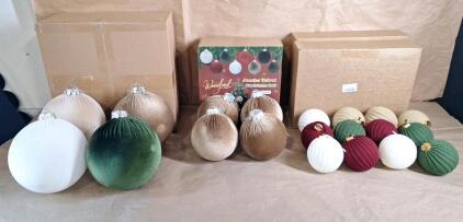 (1) 4-Piece Sets Of 8" Jumbo Velvet Christmas Balls, (1) 4-Piece Sets Of 6" Jumbo Velvet Christmas Balls & (2) 12-Piece Sets Of 4" Chrochet Christmas Balls