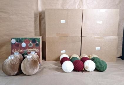 (1) 4-Piece Set Of 6" Jumbo Velvet Christmas Balls & (4) 12-Piece Sets Of 4" Chrochet Christmas Balls