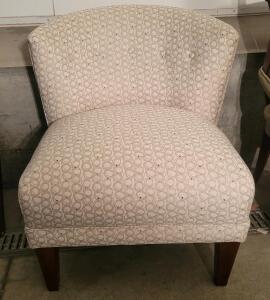 Armless Slipper Accent Chair, Beige Circle Pattern, Tapered Wood Legs