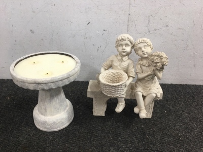 Children Statue Fountain And Box Full Of Clear Candle Votives