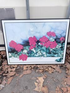 Donald Rue "Cannon Beach Geraniums" Signed Art Print, Framed, Botanical Floral, 22"x28"