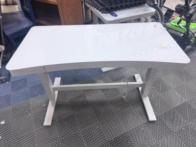Electric Adjustable Glass Standing Desk, White, 48"x24", USB & Wireless Charging, Touch Controls