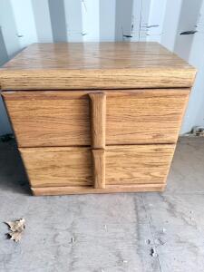 Oak 2-Drawer Nightstand, Rectangular, Wood Pulls, Minimalist