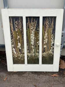 Vintage 1980s Handcrafted Dried Flower Shadow Box Art, White Distressed Wood Frame, 18"x22"