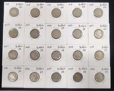 (20) 1916-1936 U.S. Buffalo Nickel Coins