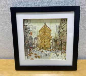 Framed Clare Foster Signed Flatiron Building NYC Print &ndash; 13x13" Black Wood Frame