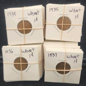 (100) 1934-1937 U.S. Wheat Penny Coins