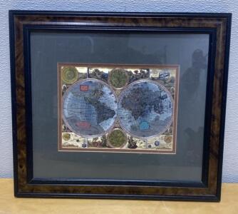 Framed Decorative World Map - 15x17