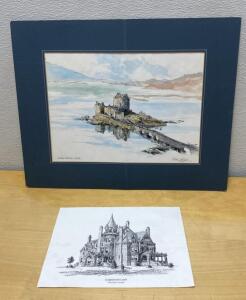 Eilean Donan Castle Matted Art Print & Craigdarroch Castle Print, Hand-Signed, 20x16