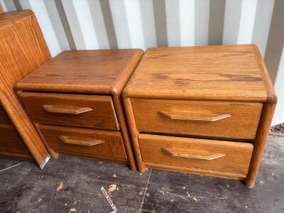 Pair of Oak Wood 2-Drawer Nightstands, 22" Wide, Contemporary Rounded Edge Design