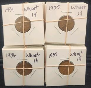(100) 1934-1937 U.S. Wheat Penny Coins