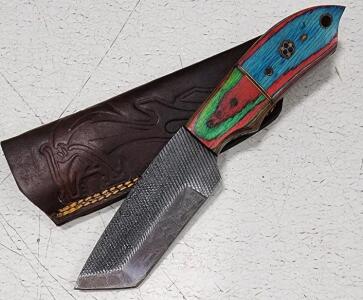 (1) Fixed Blade Cold Steel Utility Knife With Wood Handle And Sheath