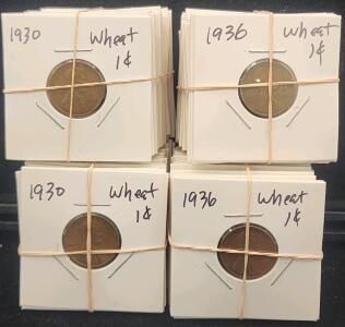 (100) 1930-1936 U.S. Wheat Penny Coins