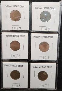 (6) 1898-1907 Indian Head Penny Coins