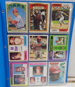 (1) Folder Of Cincinnati Reds Johnny Bench Collection of 22 Cards