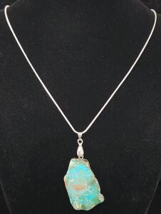 (1) Blue Sediment Jasper Freeform Slice .925 Necklace