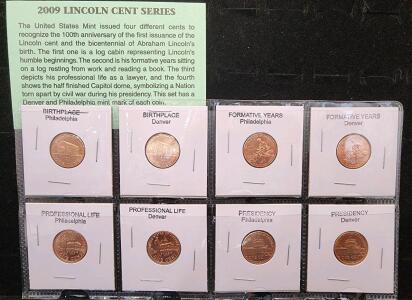 (8) 2009 Lincoln Cent Series Coins (8) 1970-1981 Brilliant Uncirculated Roosevelt Dime Coins