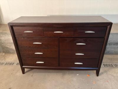 Espresso 8-Drawer Wooden Dresser, Approx 56"x18"x36", Silver Handles