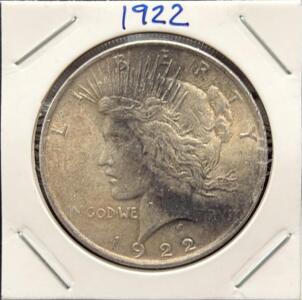 1922 Peace Dollar, Philadelphia Mint, 90% Silver, Circulated, Classic US Silver Coin