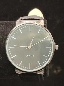 Black Minimalist Analog Quartz Wristwatch, Stainless Steel Back, PU Leather Band, Boxed