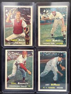 1957 Topps Baseball Card Lot &ndash; Mack Burk, Gene Baker, Saul Rogovin, Art Ditmar &ndash; Phillies, Cubs, Yankees