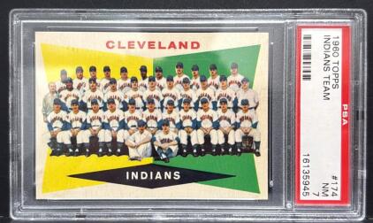 1960 Topps #174 Cleveland Indians Team Card PSA 7 NM, 2nd Series Checklist, Cert #16135945