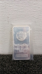 (1) Ten Troy Ounces Fine Silver 999+ Bar