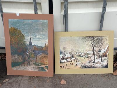 Claude Monet and Pieter Brueghel Shorewood Mounted Art Prints, Street in Fecamp & Winter Landscape